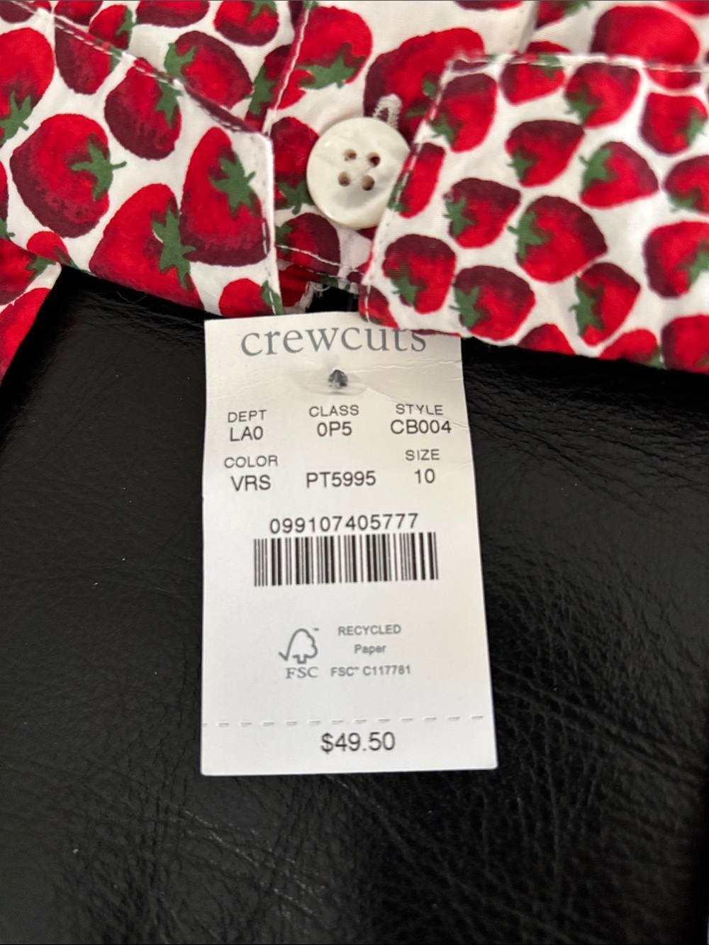 new w/ tag Crewcuts White Button-Up Shirt with Red & Green Strawberry Print - Picture 2 of 5